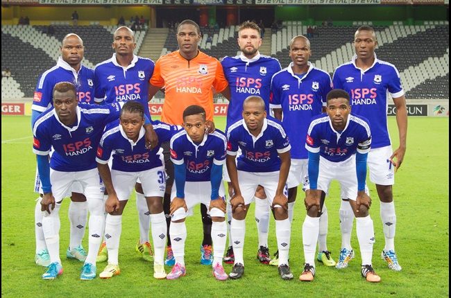 Mpumalanga Black Aces FC — full squad in blue ISPS Handa kit on pitch